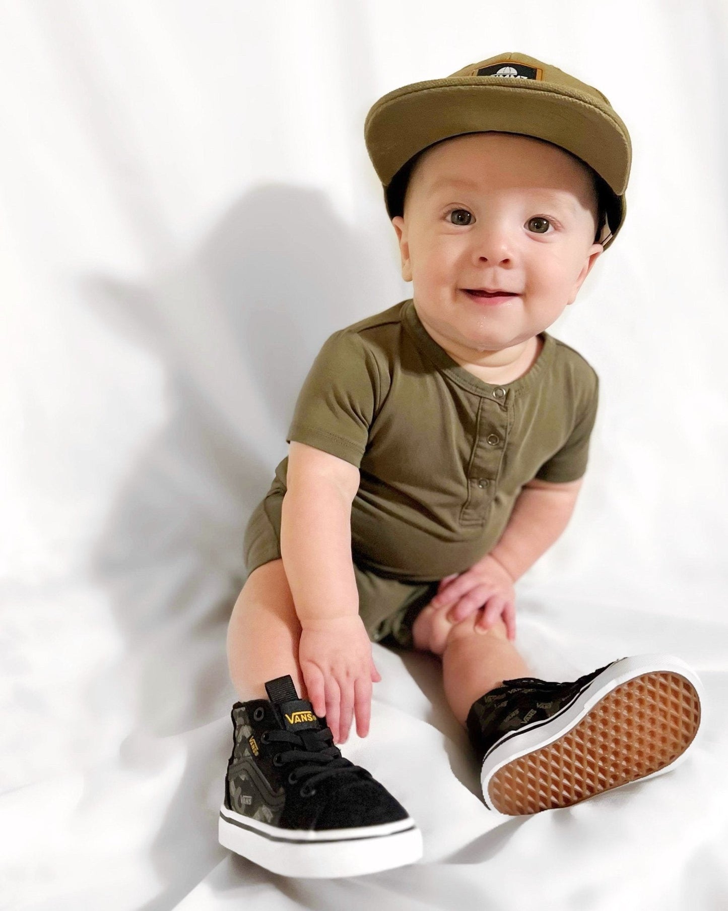 Bamboo Shorty Romper- Dark Olive