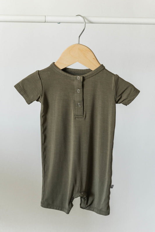 Bamboo Shorty Romper- Dark Olive