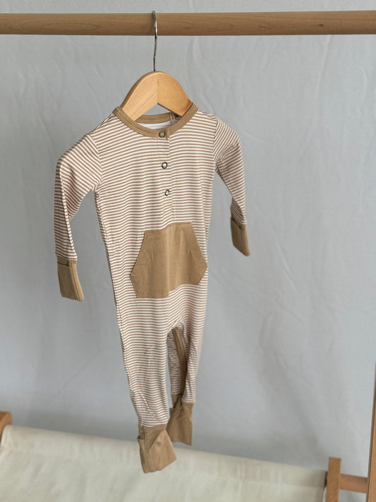 Striped Tan Long Sleeve Romper