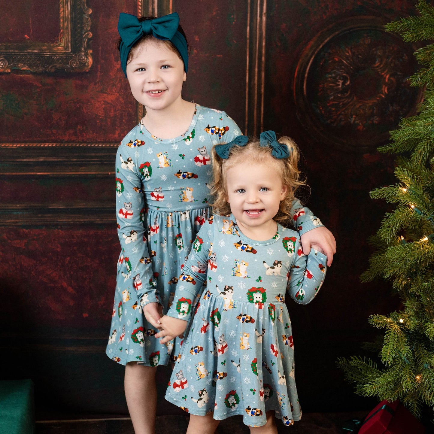 Whisker Wonderland Christmas Kittens Bamboo Twirl Dress with Pockets