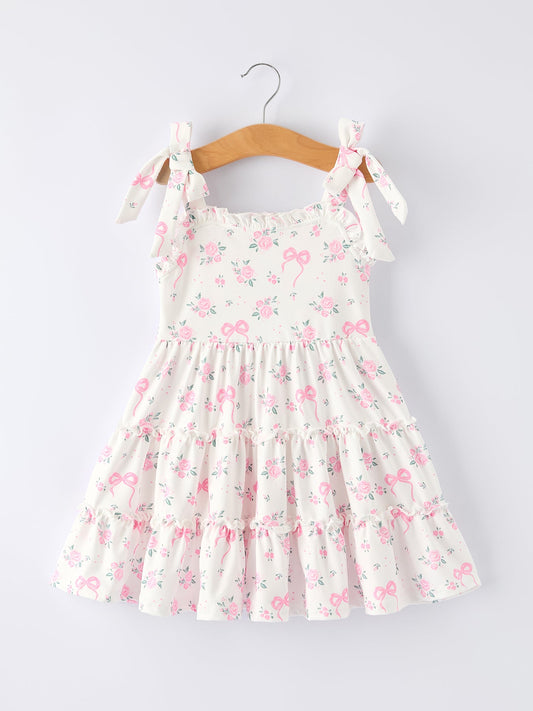 Floral Bow Girl Ruffle Dress