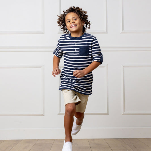 Henley Pocket Tee with Rolled Sleeves