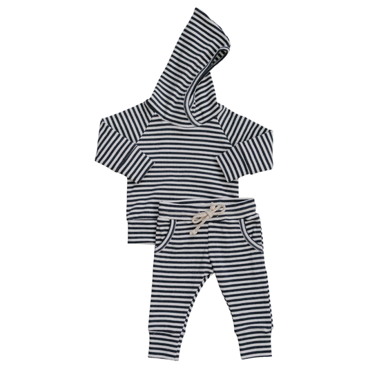 Charcoal Stripe Ribbed Hooded Set