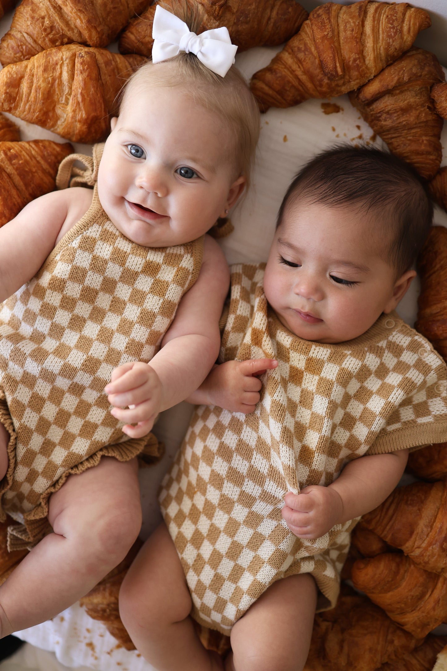 Knit Romper | Latte Check