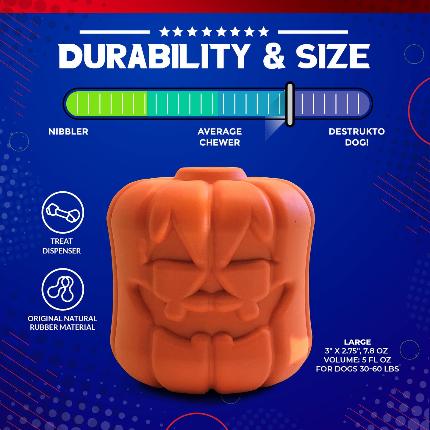 Jack O' Lantern eDispener Durable Rubber Chew Toy & Treat Dispenser