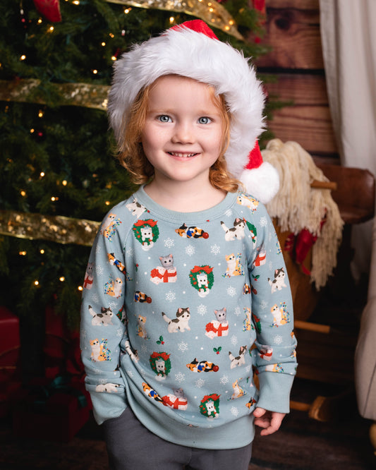 Whisker Wonderland Christmas Kittens Bamboo French Terry Crewneck Sweatshirt