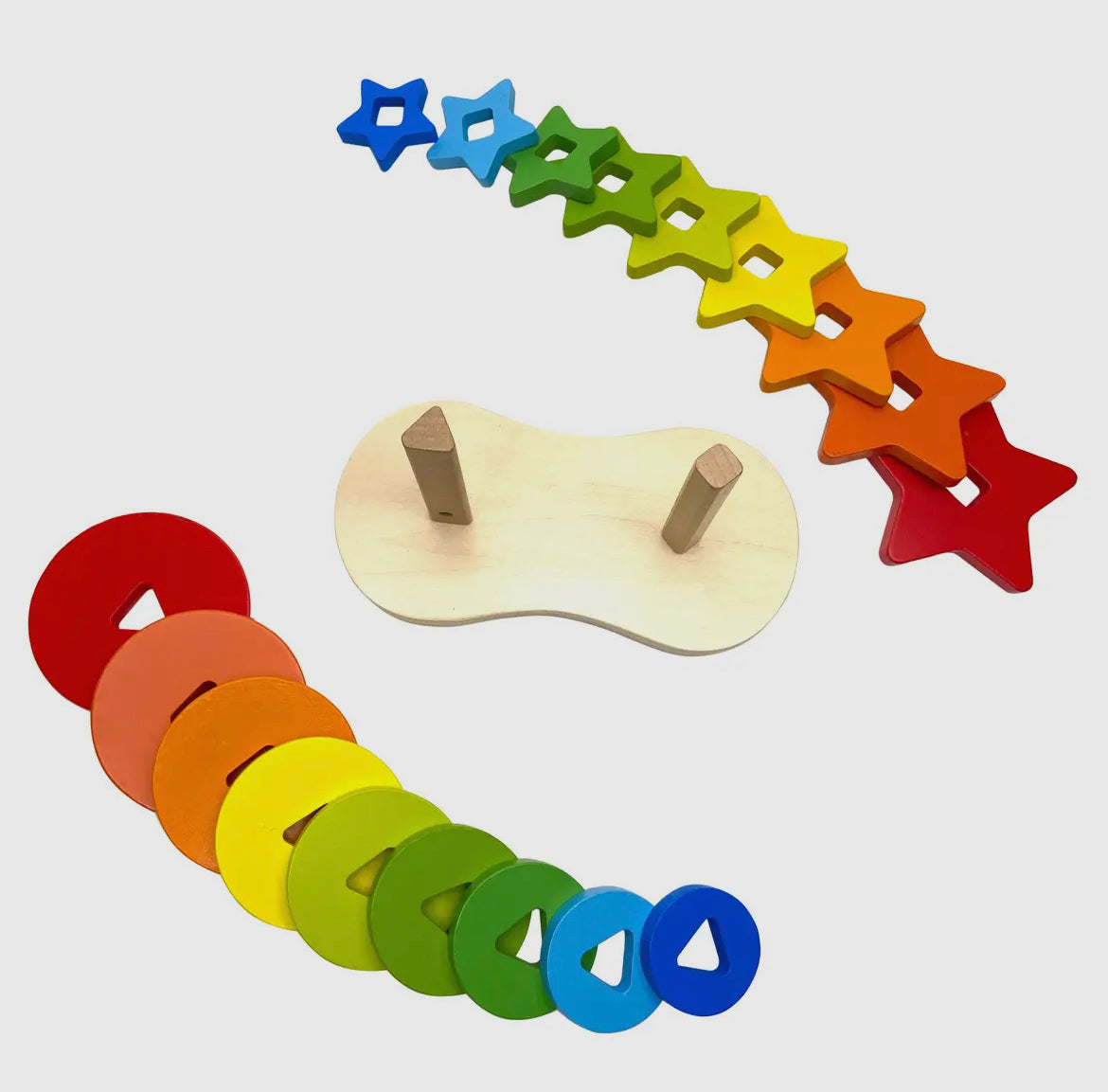 Rainbow Stars & Rings | Double Wooden Stacker