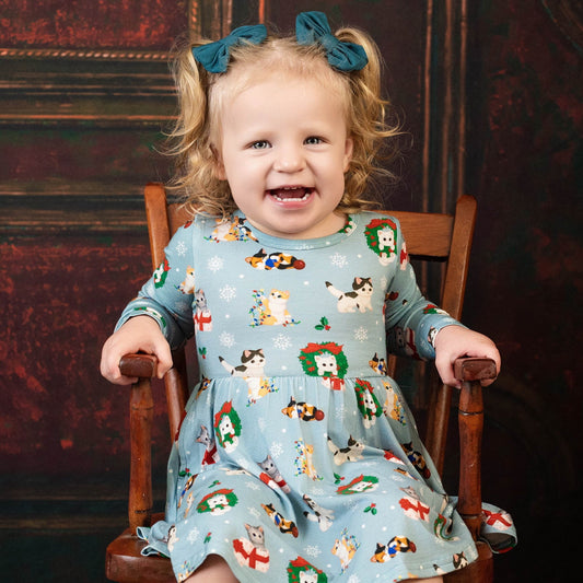 Whisker Wonderland Christmas Kittens Bamboo Twirl Dress with Pockets