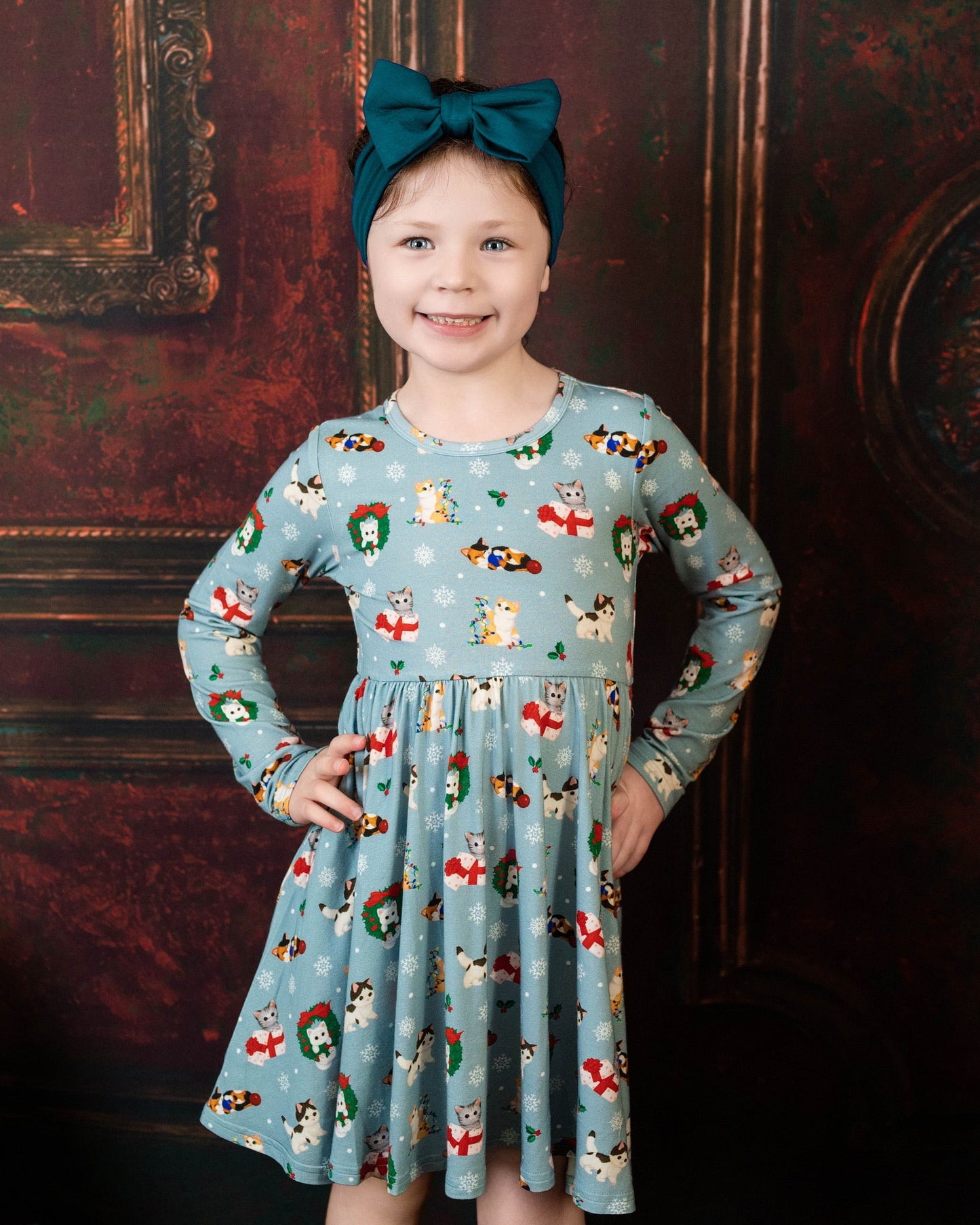 Whisker Wonderland Christmas Kittens Bamboo Twirl Dress with Pockets