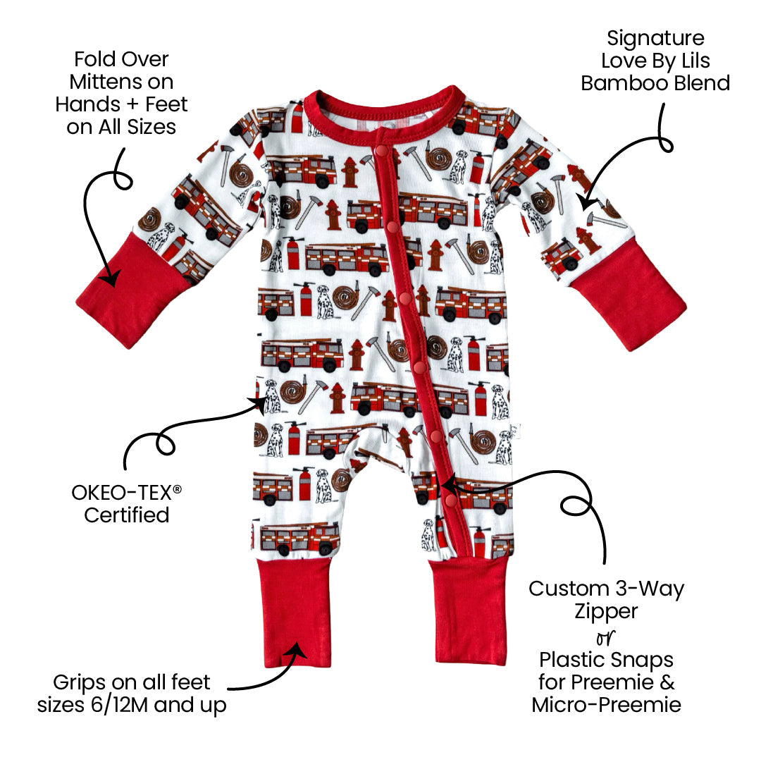 Alcaous Fire Trucks Bamboo Convertible Footie