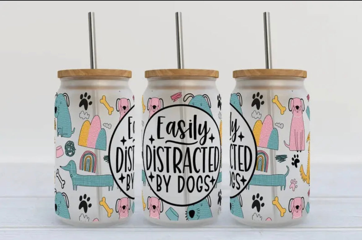 Easily Distracted by Dogs | 16oz Glass Tumbler