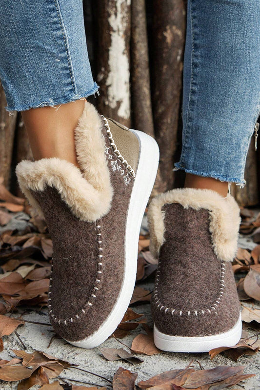 Anna Suede Stitching Plush Lined Anklet Boots