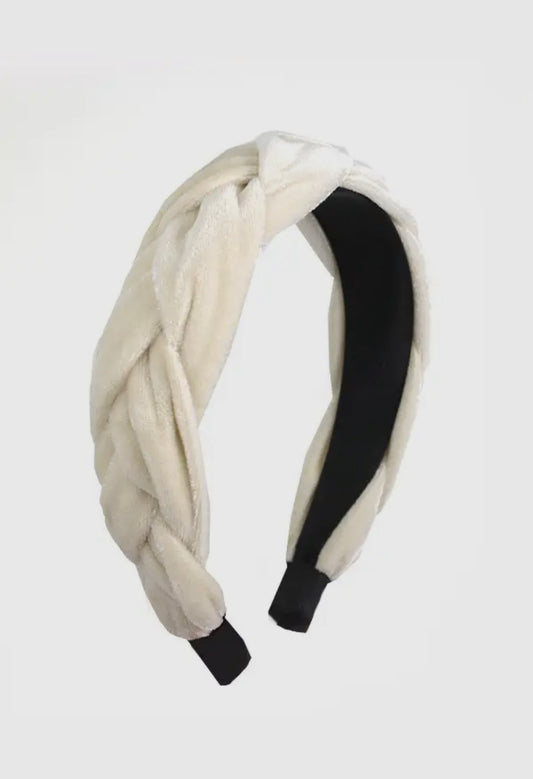 Braided Velvet Headband | White