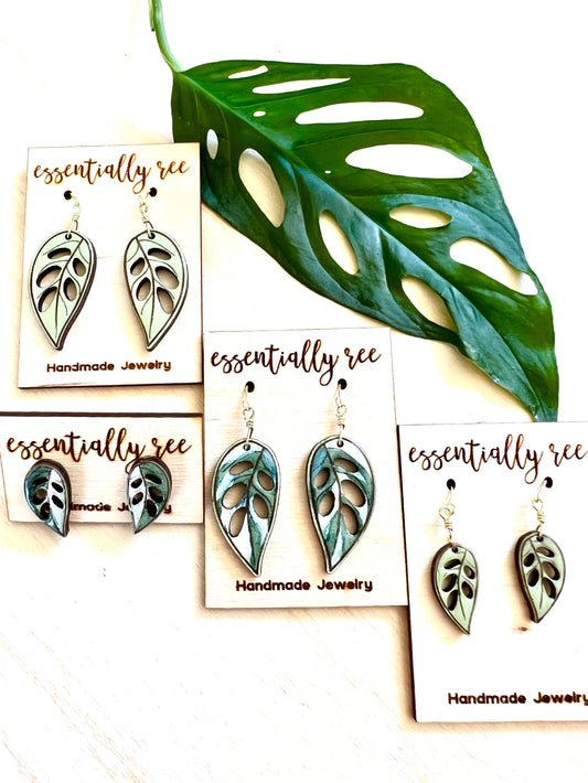 Handpainted Swiss Cheese Monstera Earrings