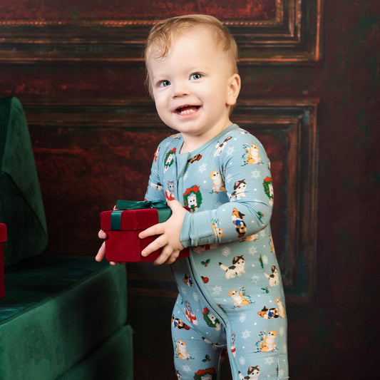 Whisker Wonderland Christmas Kittens Bamboo One Piece Zippy Pajamas