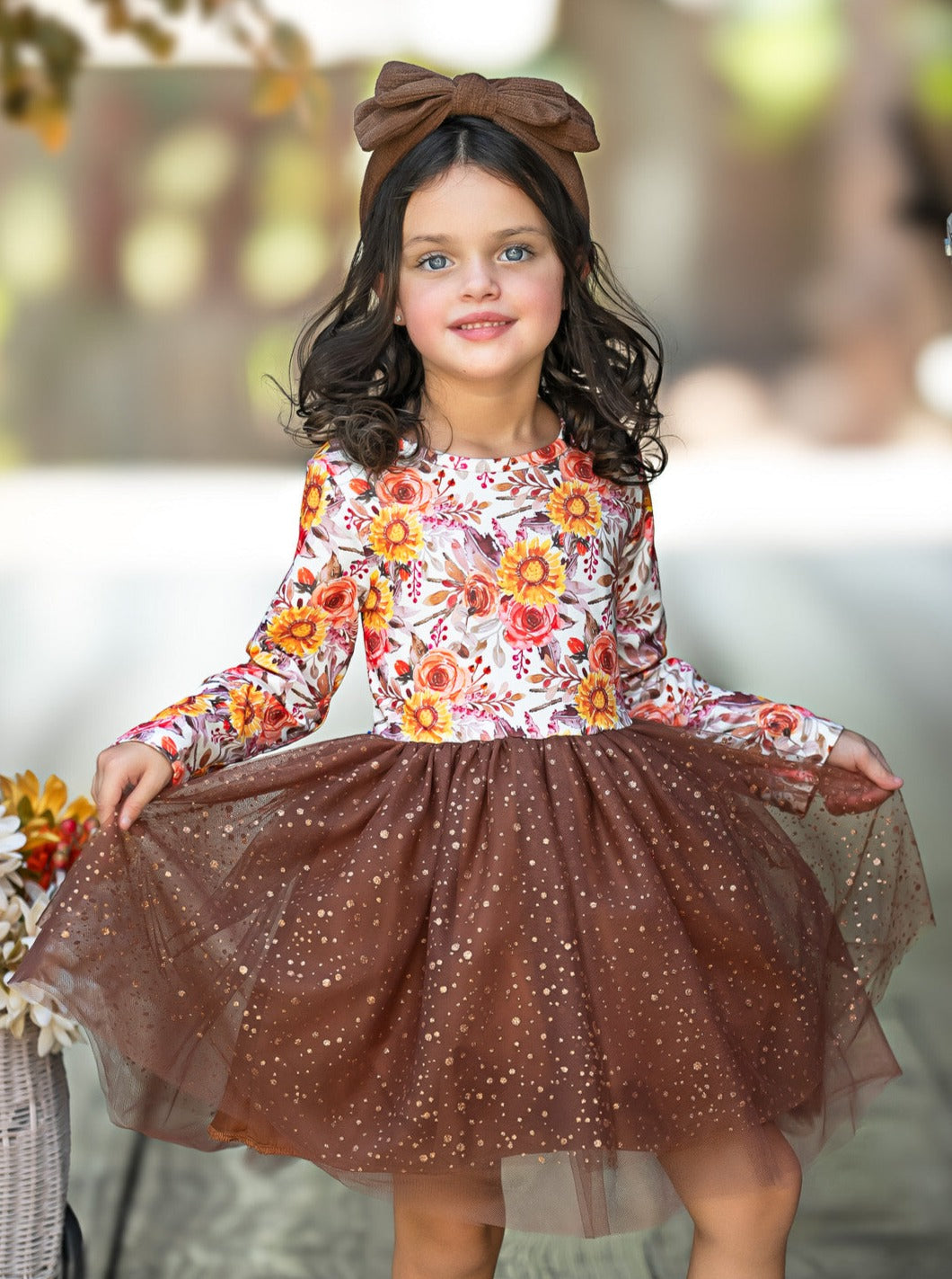 Autumn Floral Glitter Tutu Dress