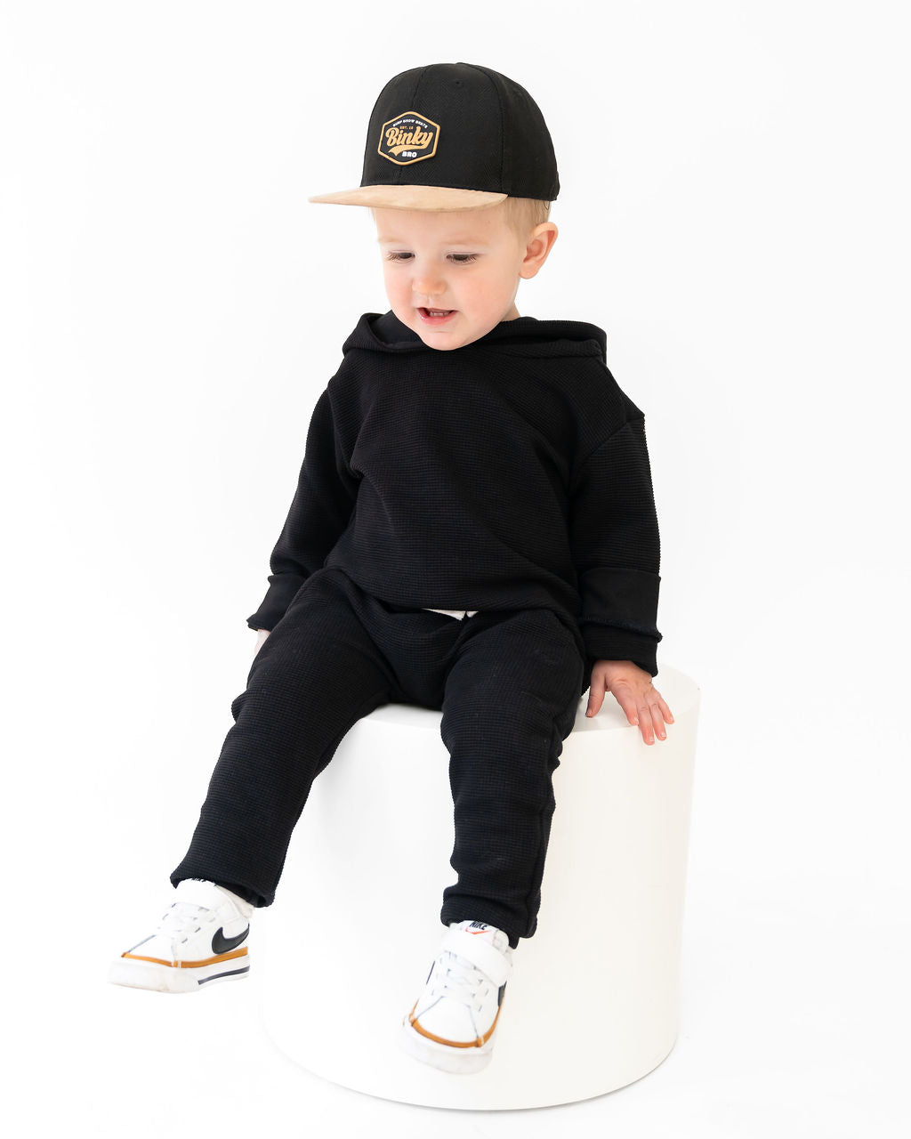 Onyx Waffle Knit Hooded Pullover