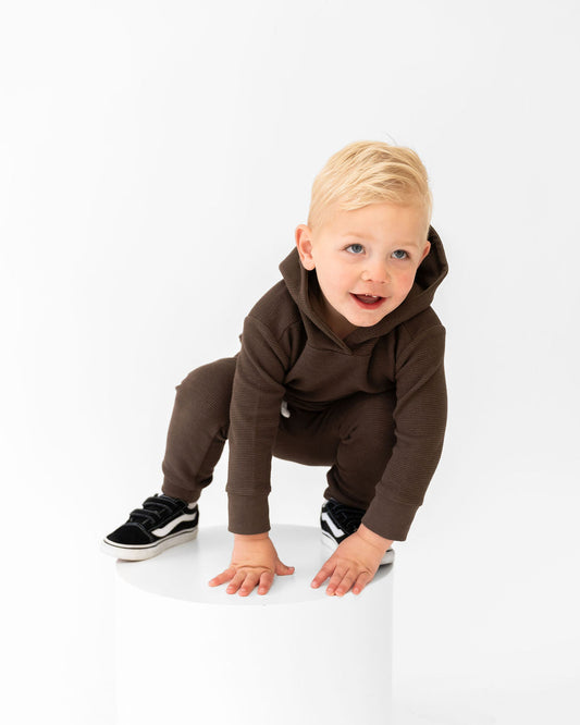 Cocoa Waffle Knit Hooded Pullover