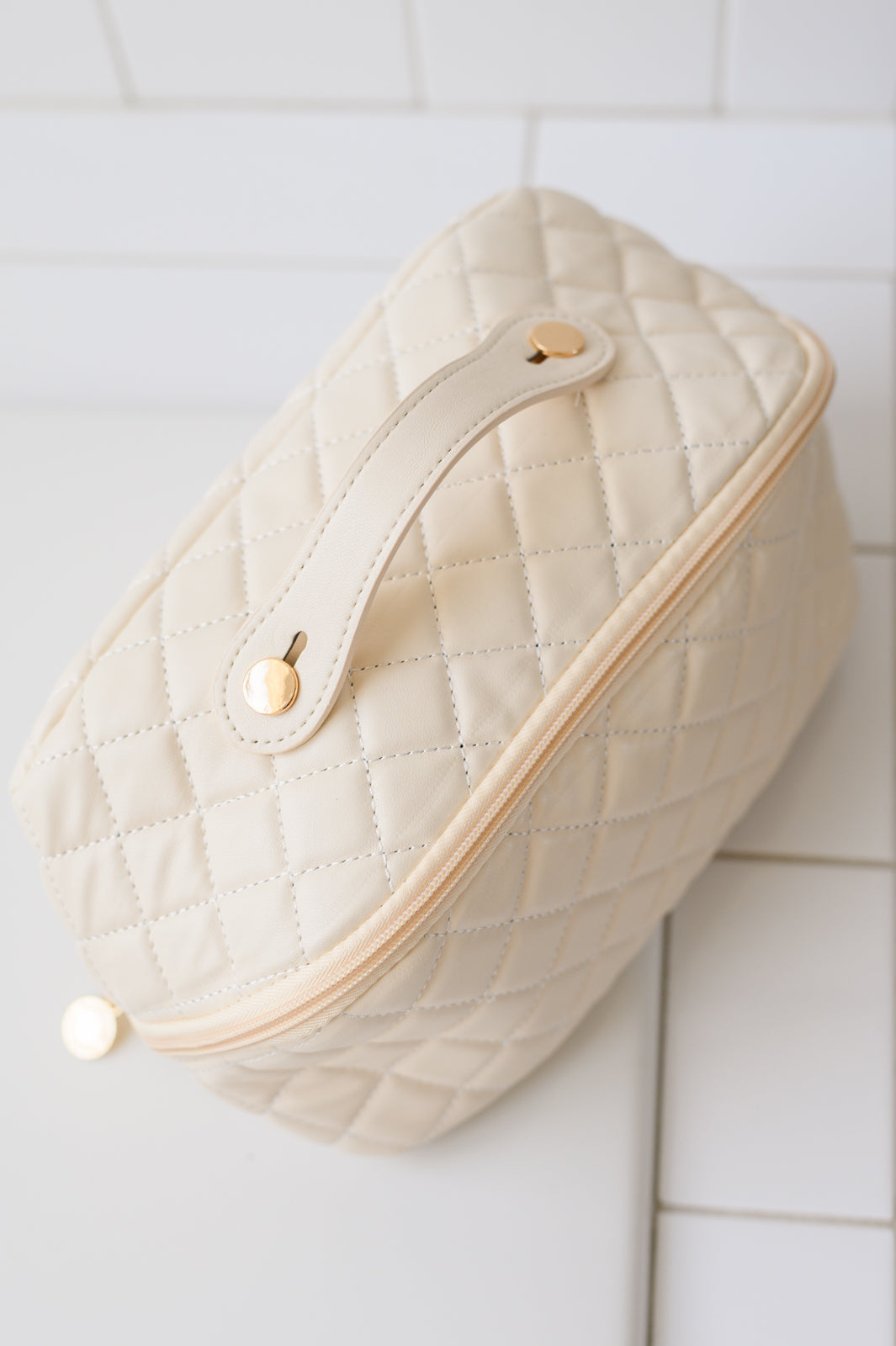 Large Capacity Quilted Makeup Bag in Cream