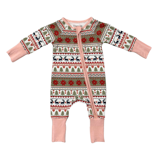Baby Girl Long Sleeve Zip Romper in Fair Isle