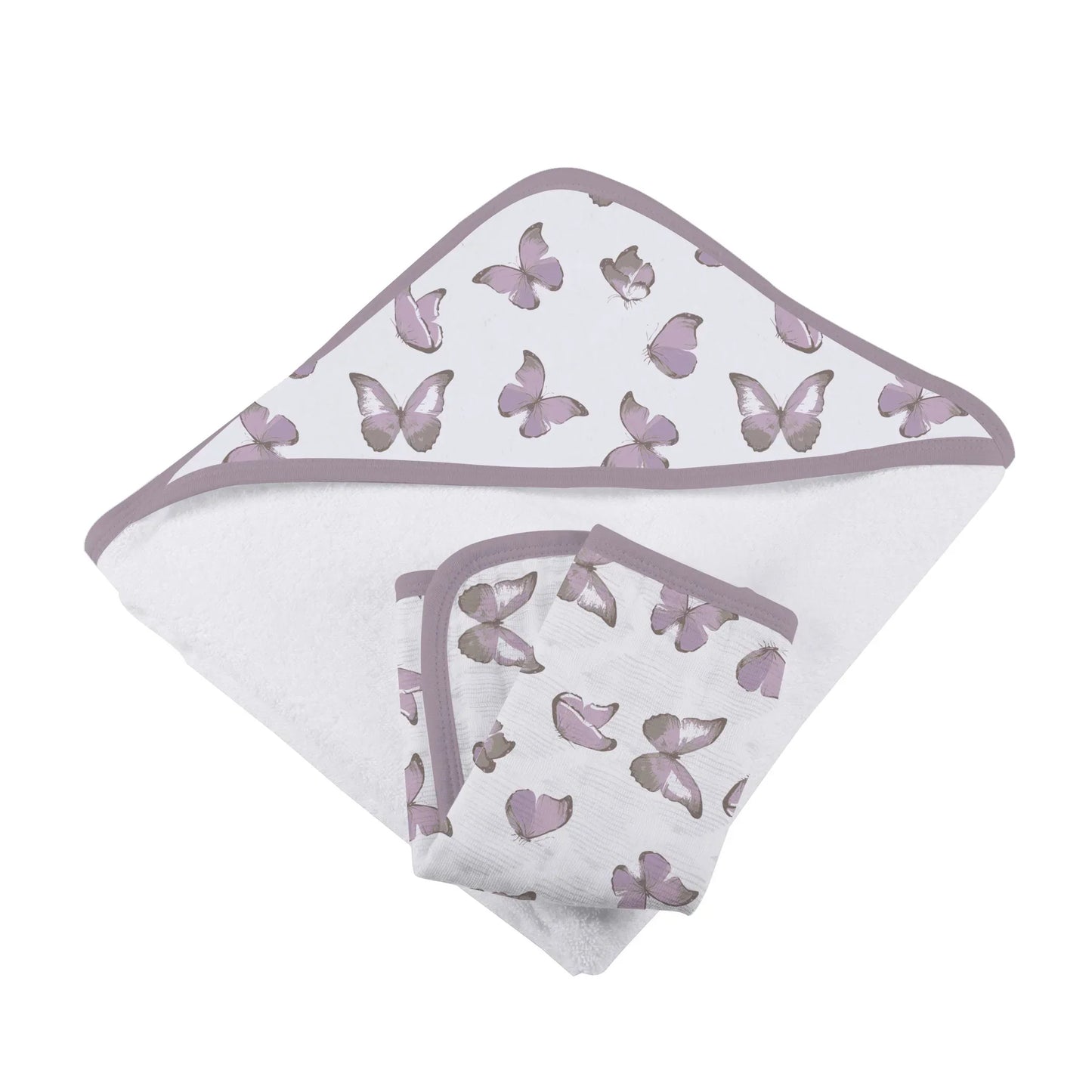 Winsome Butterflies Cotton Hooded Towel and Washcloth Set