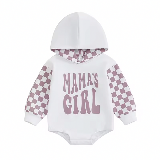 Purple Mama's Girl Chex Hooded Romper