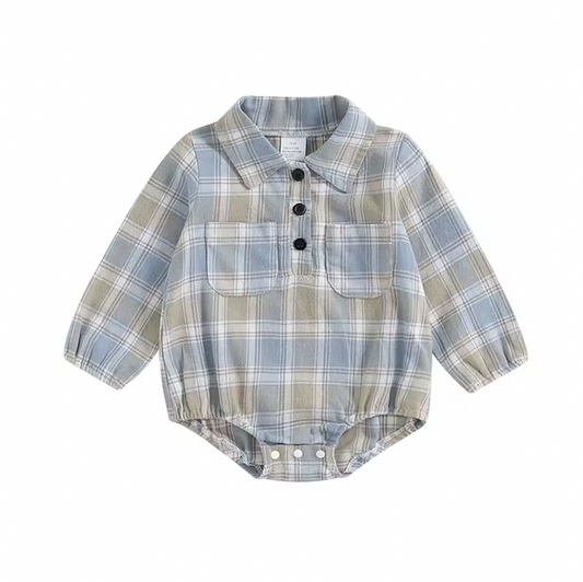 Blue Plaid Flannel Romper