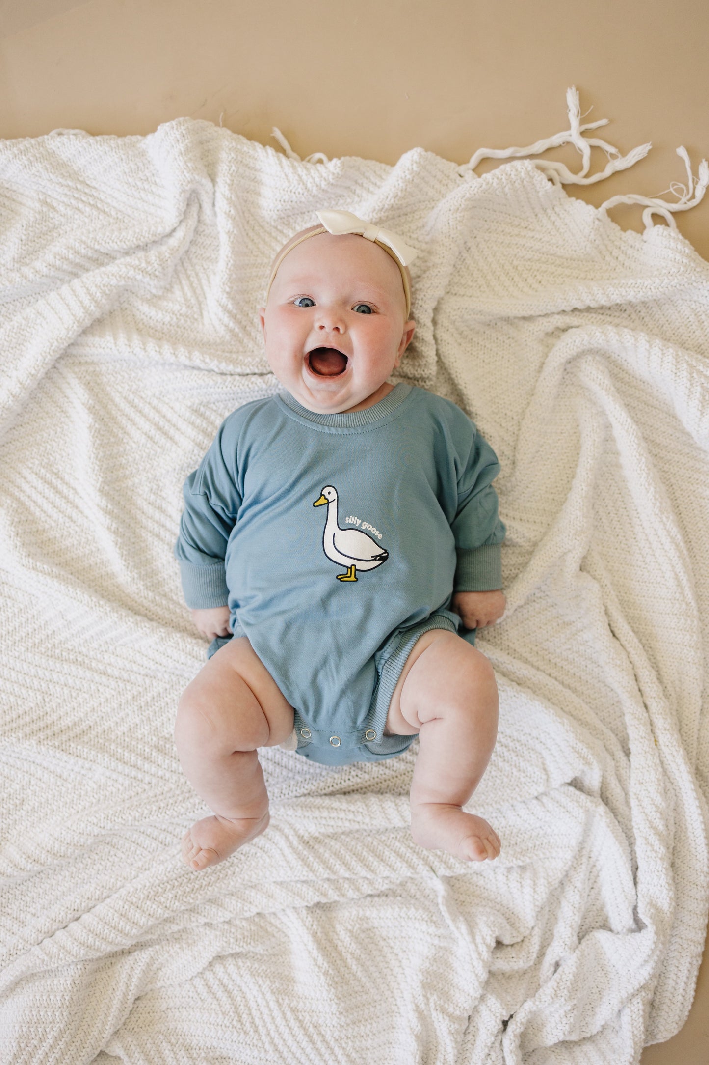 Silly Goose Bamboo Baby Romper - teal or blue