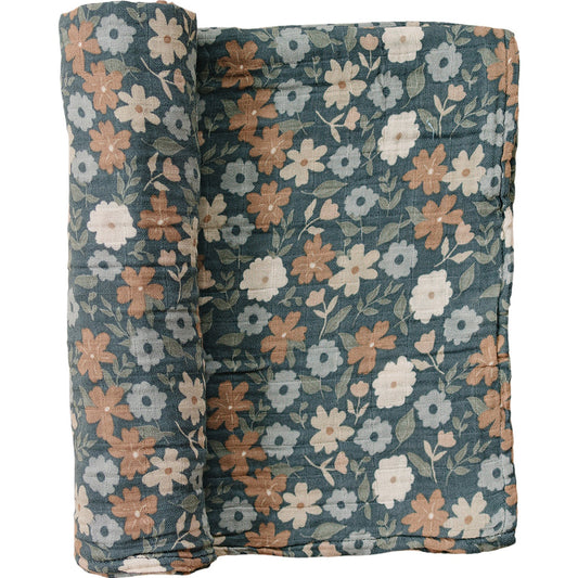 Midnight Floral Muslin Swaddle Blanket
