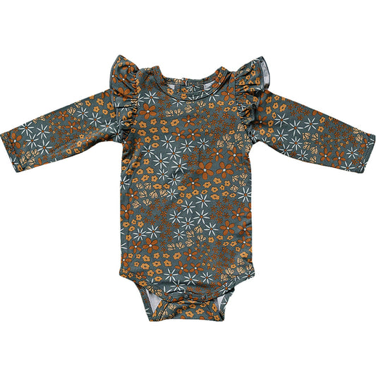 Navy Floral, Cotton Ruffle Sleeve Bamboo Bodysuit