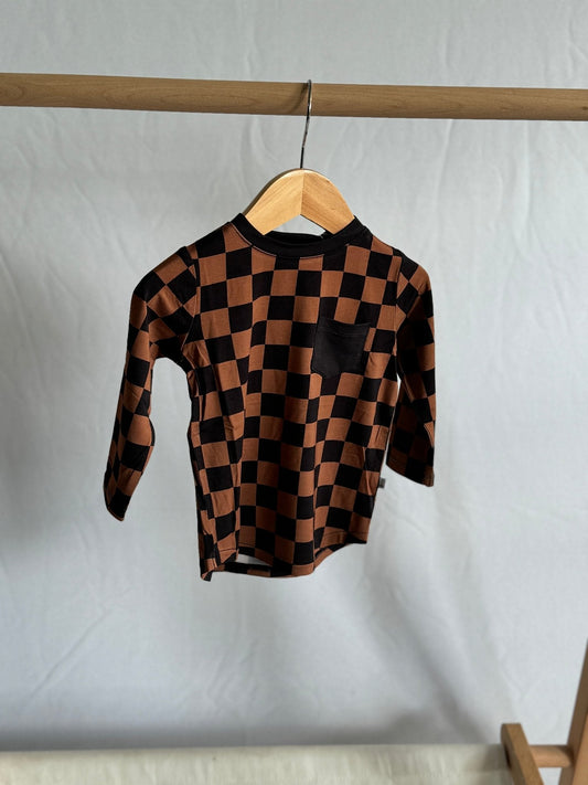 Black & Chocolate Checkered Pocket Long Sleeve