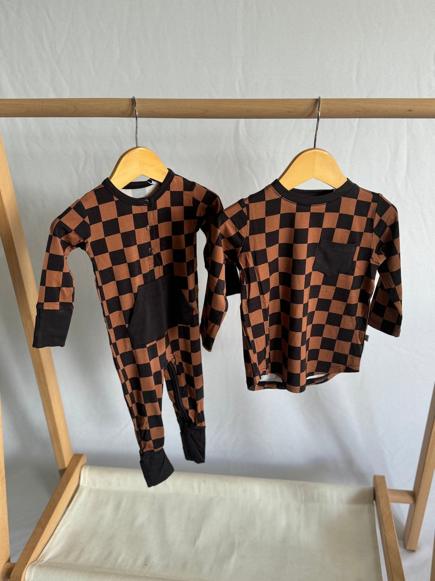 Black & Chocolate Checkered Pocket Long Sleeve