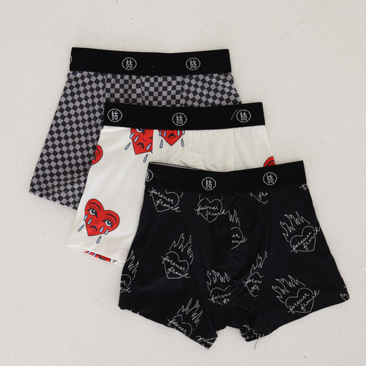 Bamboo Boxers (3 Pack) | Flaming Hearts, Sad Girl & Street Micro Check