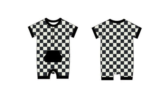 Checkered Shorty Romper - Jett Black