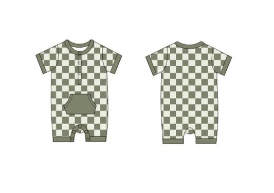 Checkered Shorty Romper - Sage