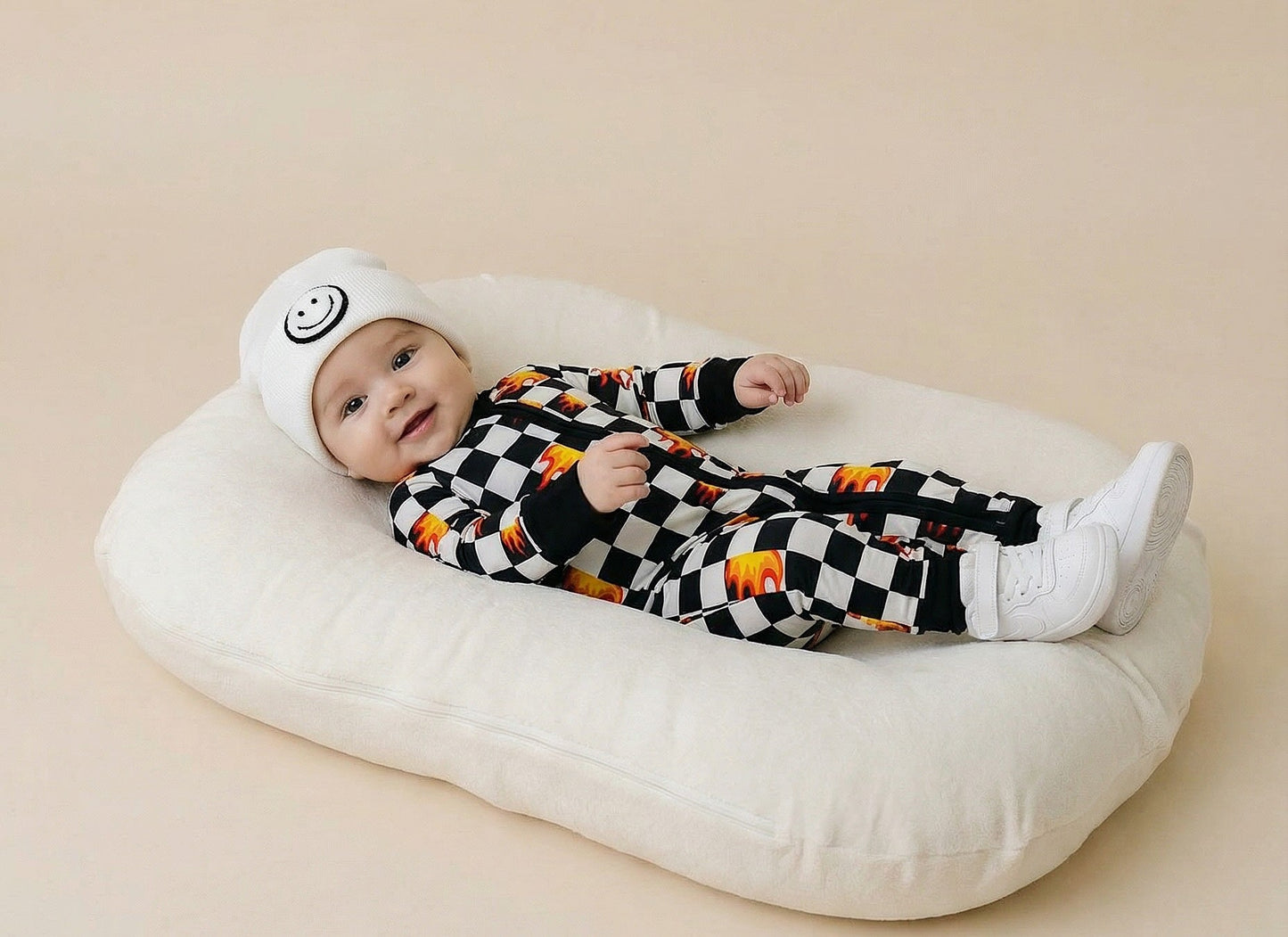 Bamboo Zip Romper | Checker Blaze