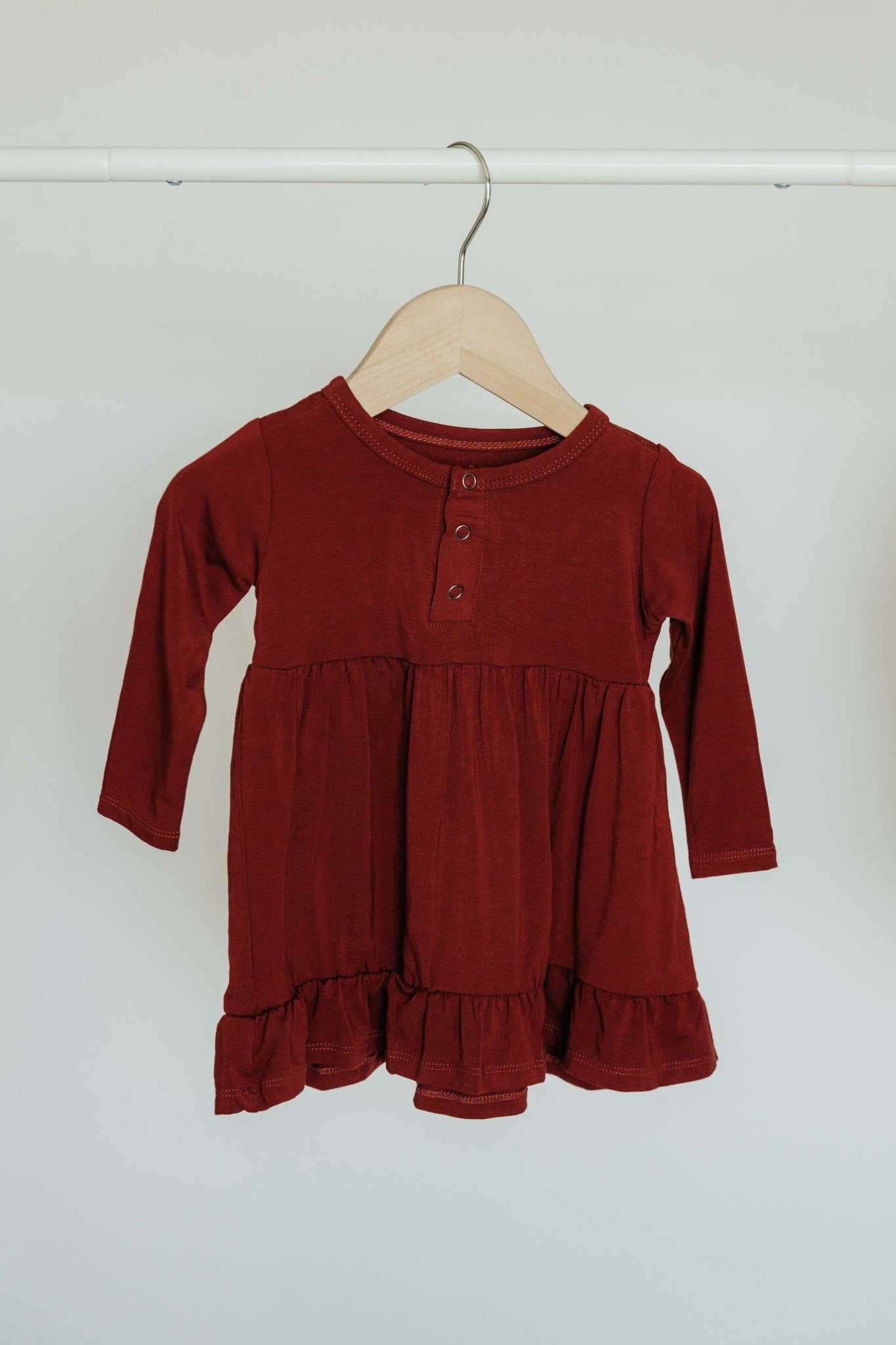 Bamboo Henley Twirl Dress with short - Redwood