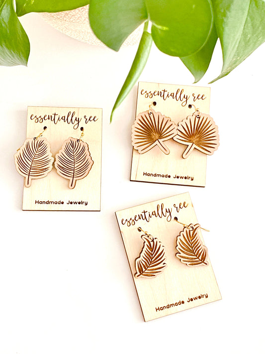 Trendy Tropical Leaves Birch Wood Earrings