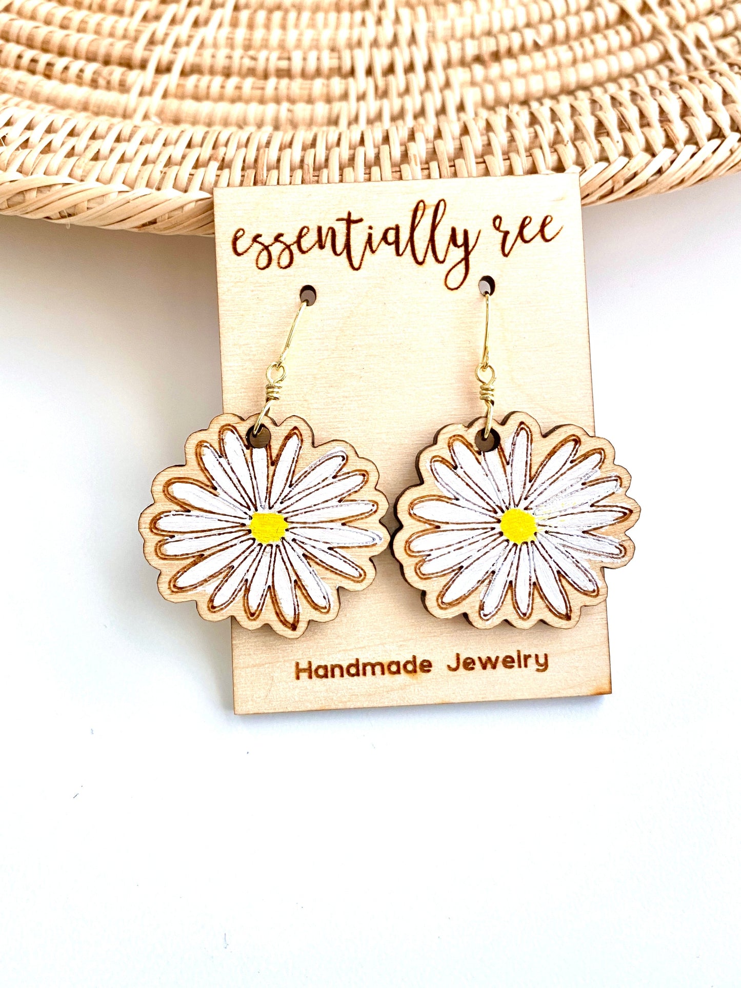 Hand-painted Gerber Daisy Birch Wood Drop Earrings