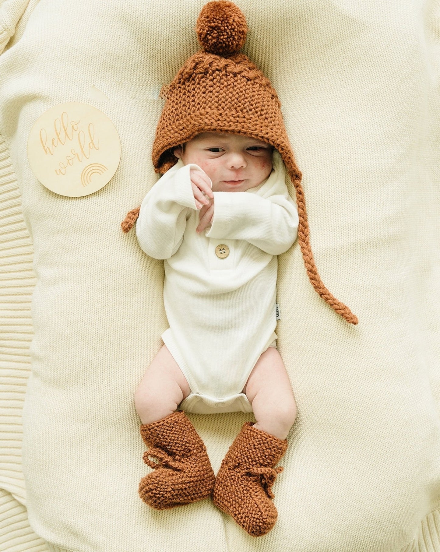 Merino Wool Bonnet & Bootie Set | Cinnamon