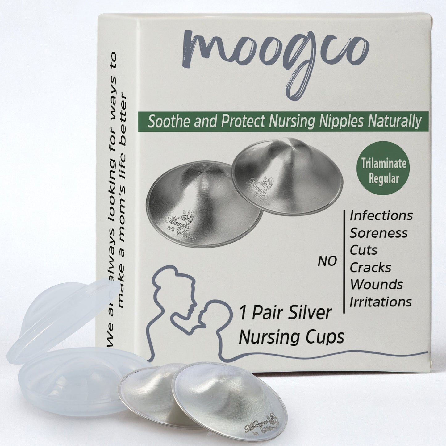 MOOGCO Silver Nursing Cups 925k Silver - Protect Against Sore Breasts And Nipple Irritation