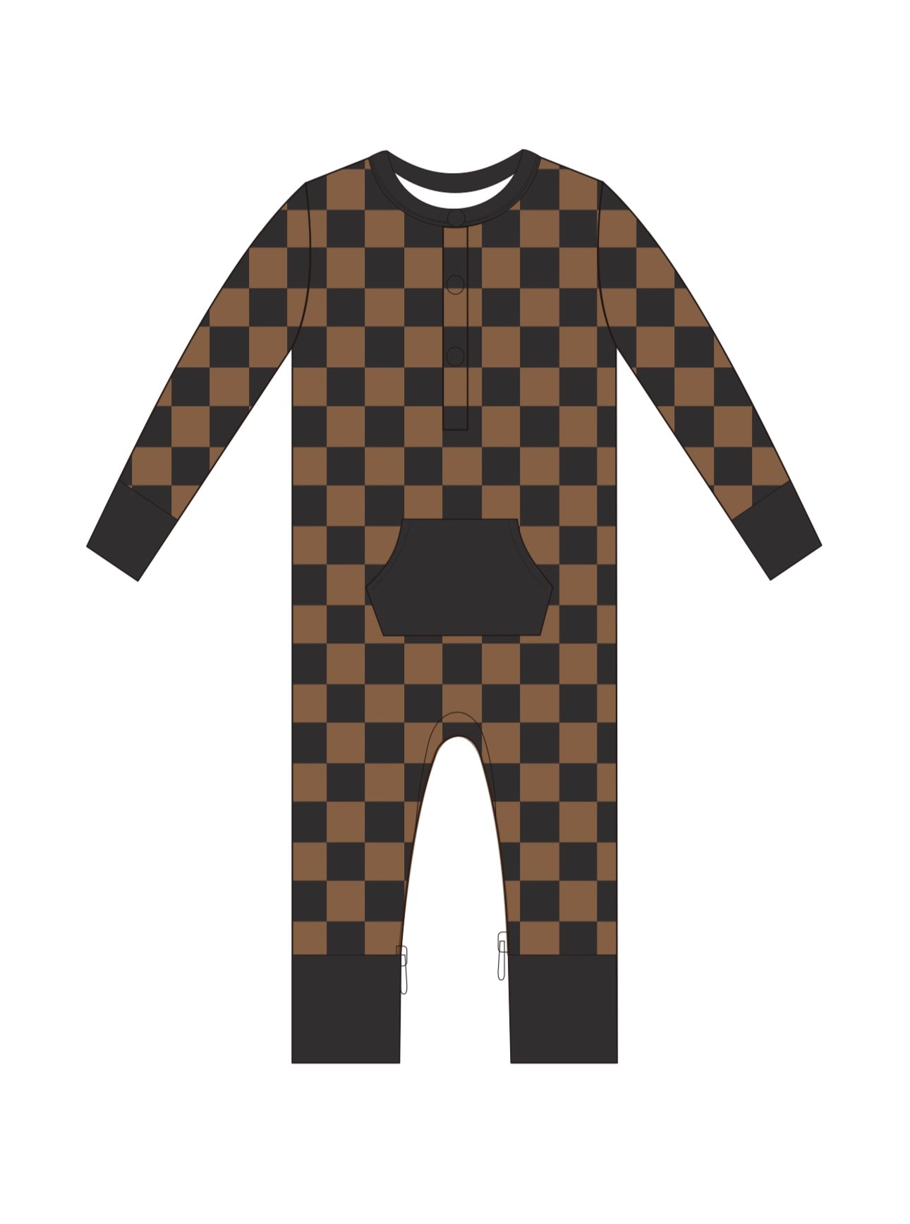 Black & Chocolate Checkered Long Sleeve Romper