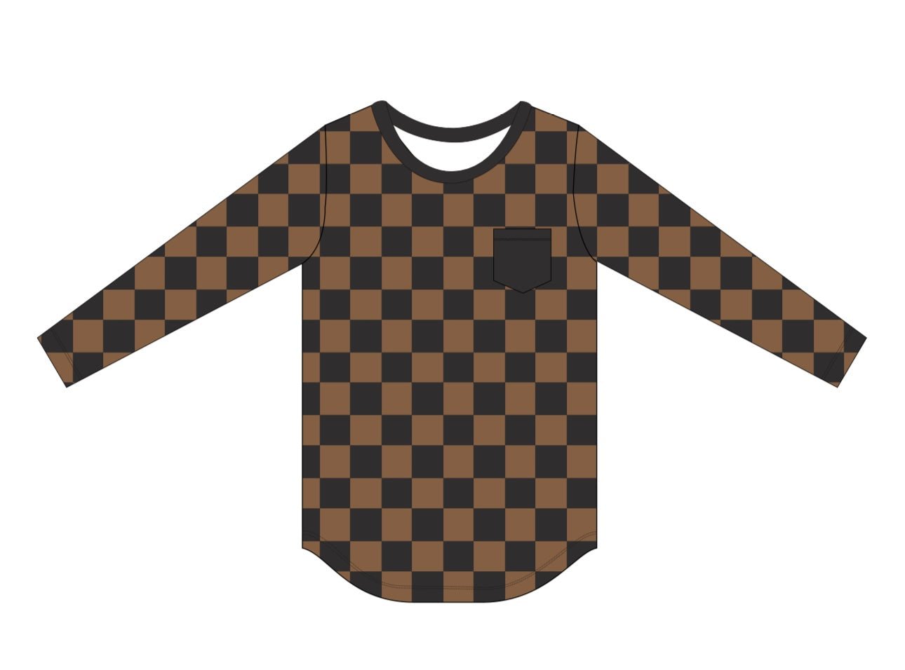 Black & Chocolate Checkered Pocket Long Sleeve