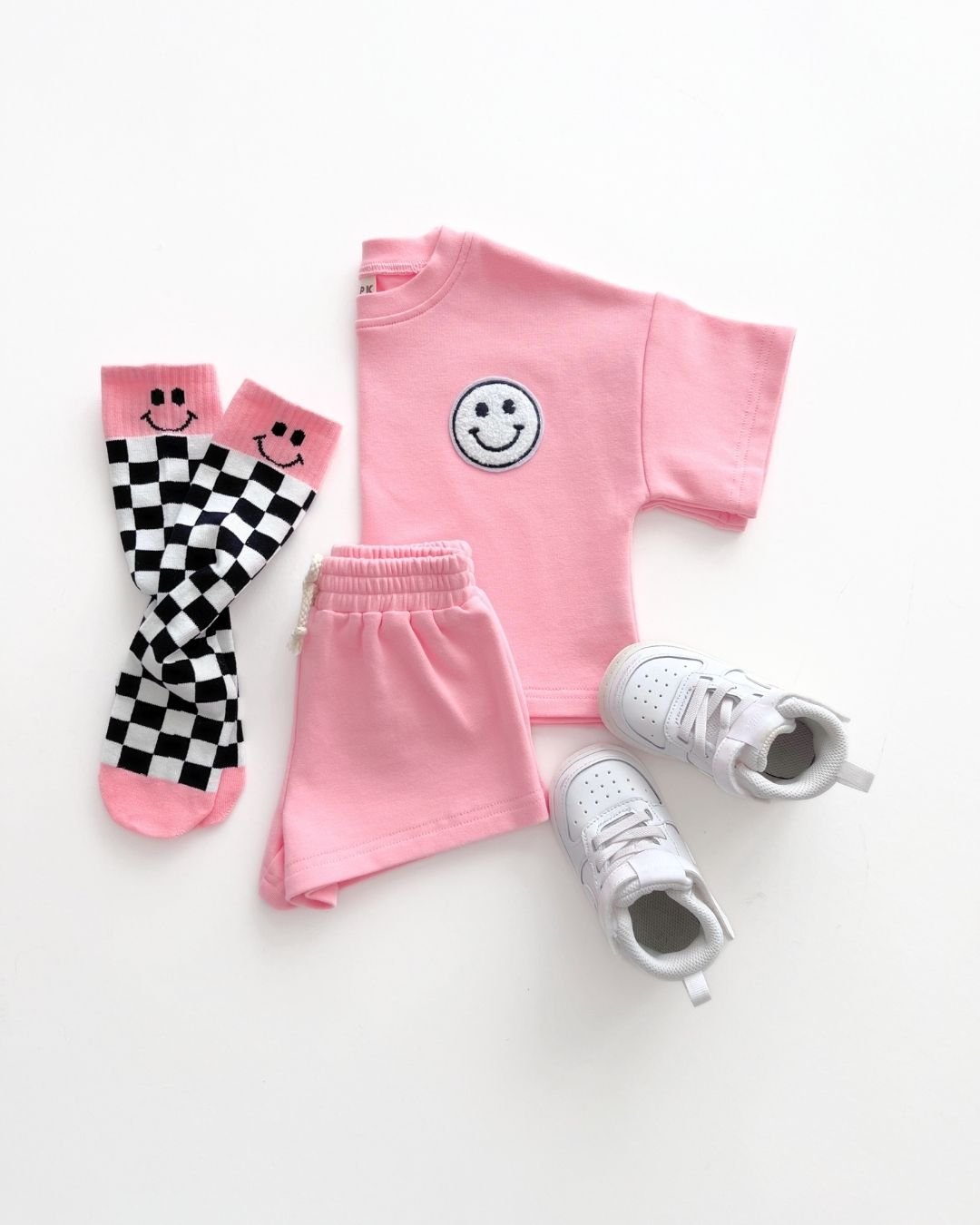 Smiley Shorts Set | Pink Peach