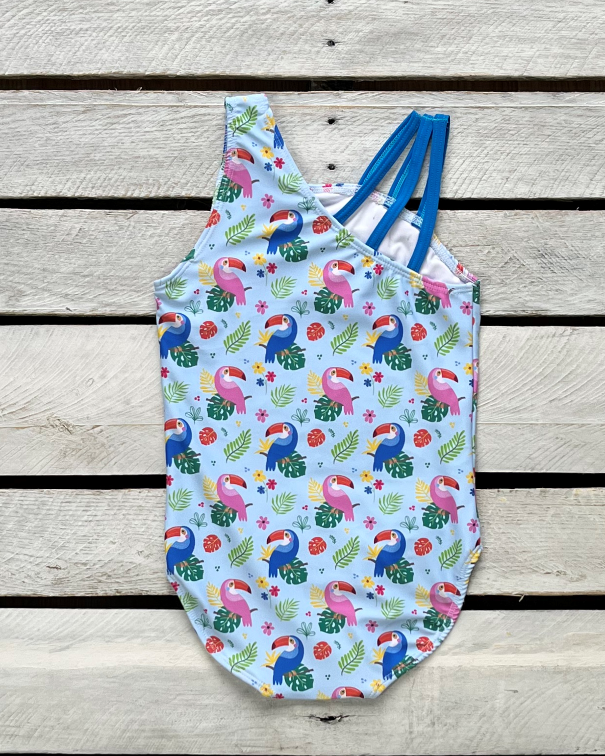 Too Cute Toucans Girls Asymmetric One Piece with Straps